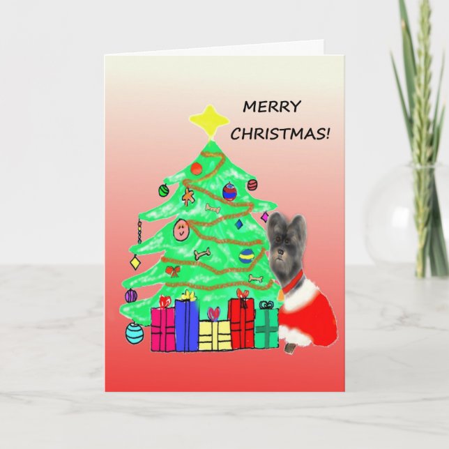 Tarjeta de Navidad del perro de Morkie (Anverso)