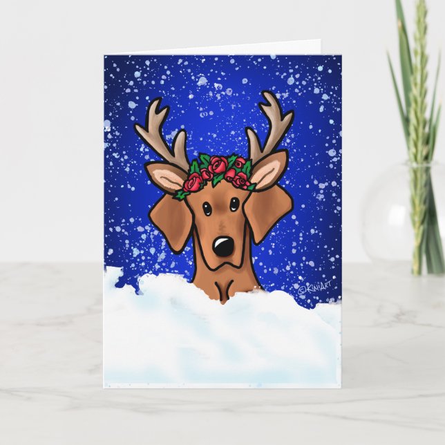 Tarjeta de Navidad del perro Vizsla de KiniArt (Anverso)