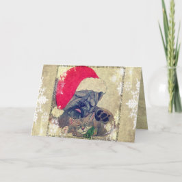 Tarjeta de Navidad del perro y del gato el dormir