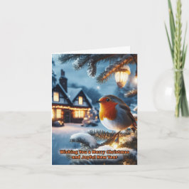 Tarjeta de Navidad del petirrojo en una escena nev