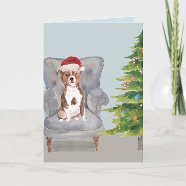 Tarjeta de Navidad del pitbull, tarjeta del día de (Anverso)