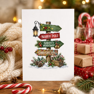 Tarjeta de Navidad del Polo Norte con letrero