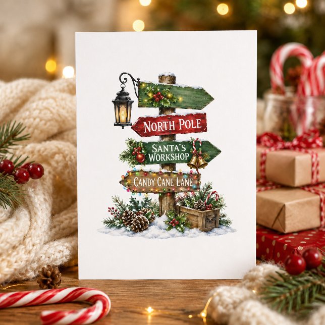 Tarjeta de Navidad del Polo Norte con letrero (Subido por el creador)