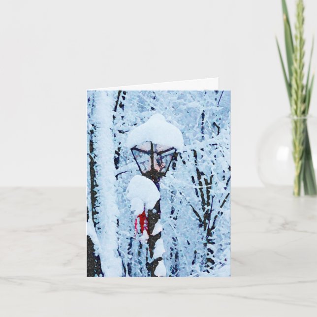 Tarjeta de Navidad del poste de la lámpara Nevado (Anverso)