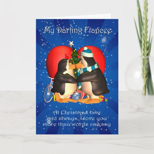 Tarjeta de Navidad del prometido con el corazón de (Anverso)