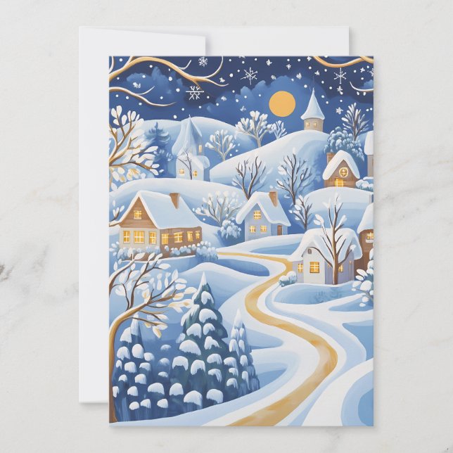 Tarjeta de Navidad del pueblo invernal iluminado p (Anverso)