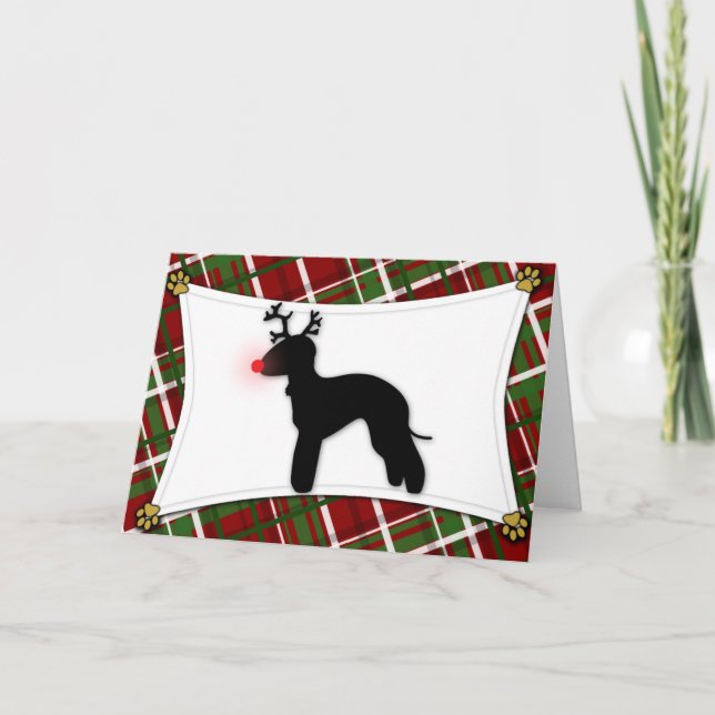Tarjeta de Navidad del reno de Bedlington Terrier (Anverso)