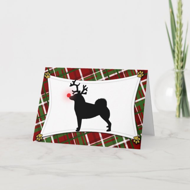 Tarjeta de Navidad del reno de Buhund del noruego (Anverso)