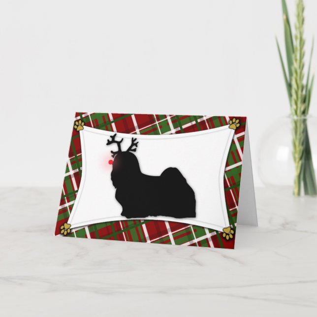 Tarjeta de Navidad del reno de Lasa Apso (Anverso)