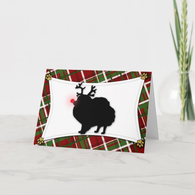 Tarjeta de Navidad del reno de Pomeranian (Anverso)