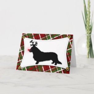 Tarjeta de Navidad del reno del Corgi Galés de la