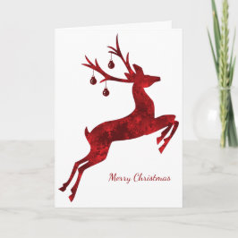 Tarjeta de Navidad del reno del diseñador en rojo