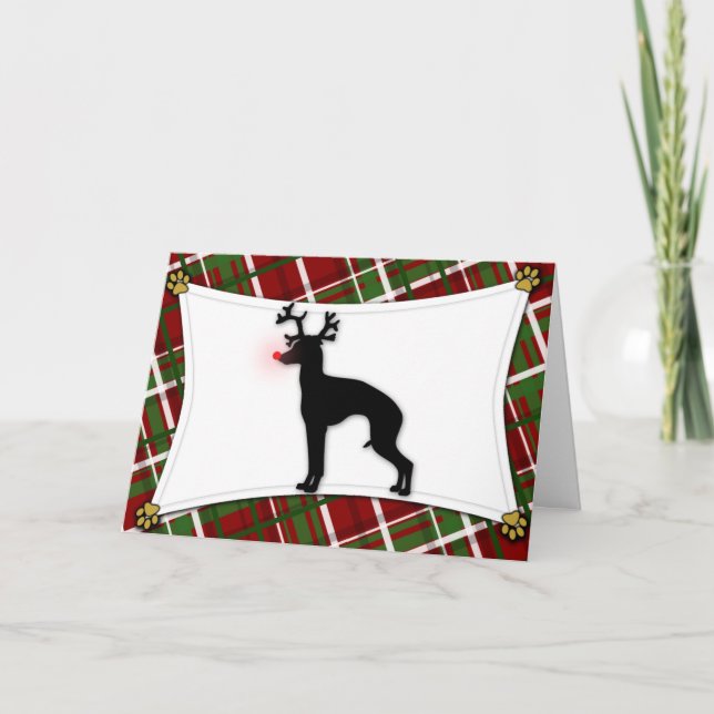 Tarjeta de Navidad del reno del galgo italiano (Anverso)