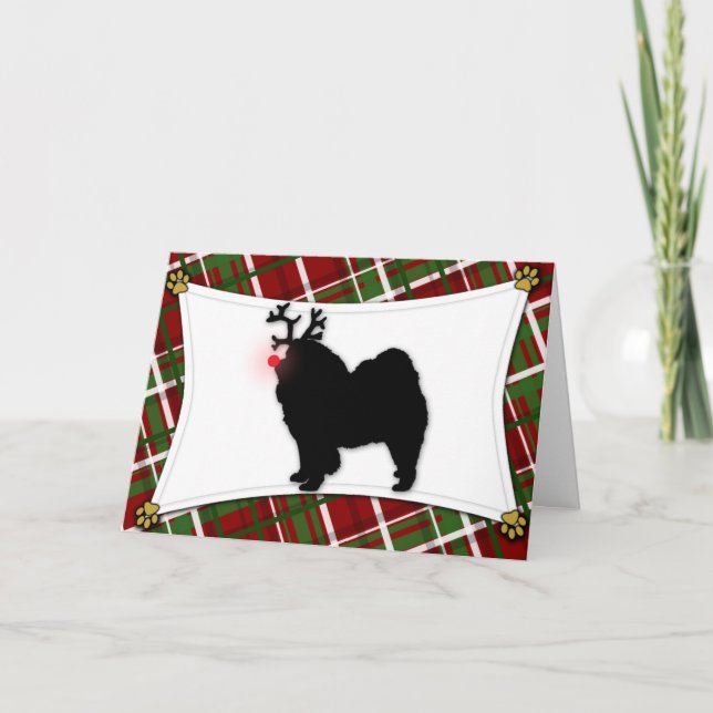 Tarjeta de Navidad del reno del perro chino de (Anverso)