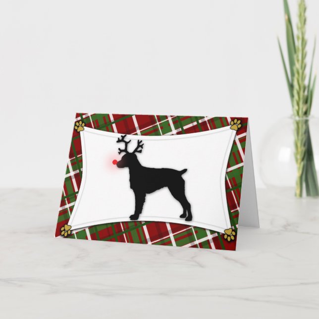 Tarjeta de Navidad del reno del perro de aguas de (Anverso)