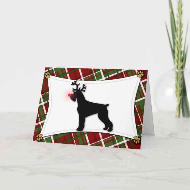 Tarjeta de Navidad del reno del Schnauzer gigante (Anverso)