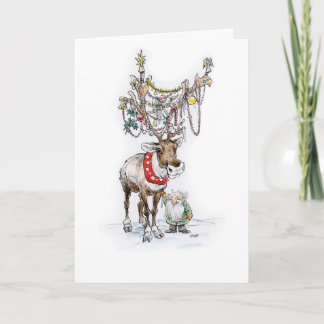 Tarjeta de Navidad del reno y del duende