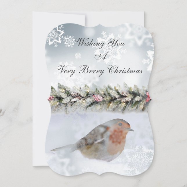 Tarjeta de Navidad del Robin de Invierno Nevado (Anverso)