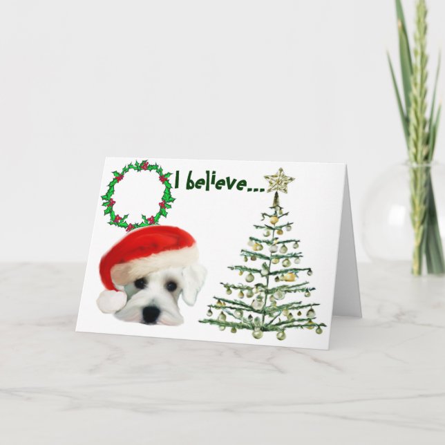 Tarjeta de Navidad del Schnauzer de Santa (Anverso)