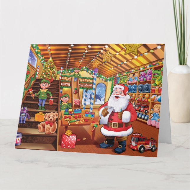 Tarjeta de Navidad del taller de Santa (Anverso)