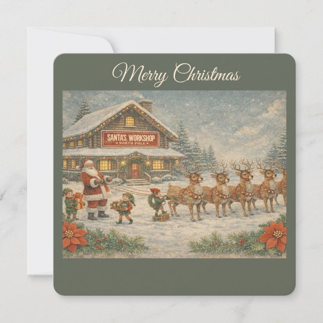 Tarjeta de Navidad del taller de Santa ("Merry Christmas Card")