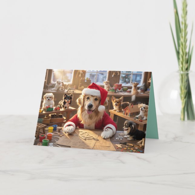 Tarjeta de Navidad del Taller de Santa Claus Adora (Anverso)