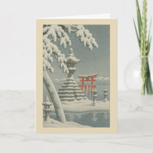 Tarjeta de Navidad del Templo Japonés Ukiyo-e