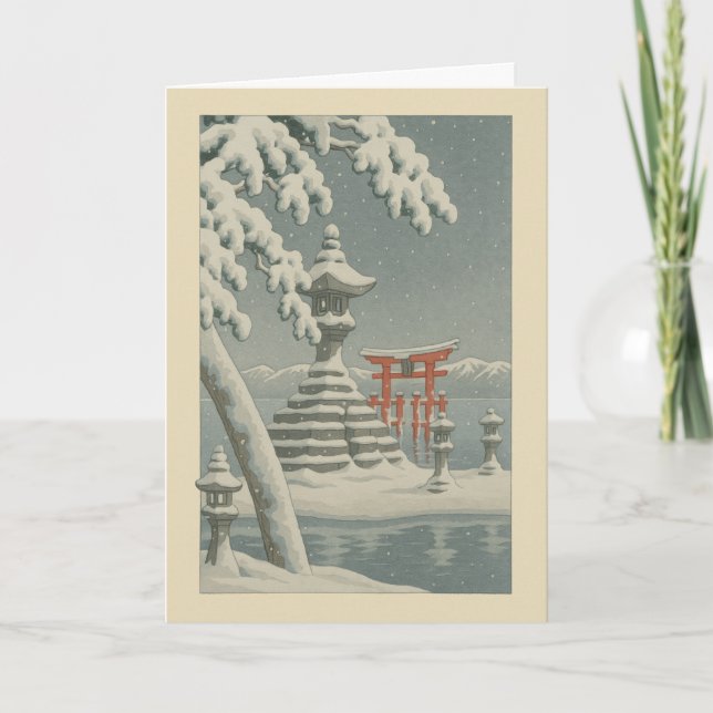 Tarjeta de Navidad del Templo Japonés Ukiyo-e (Anverso)