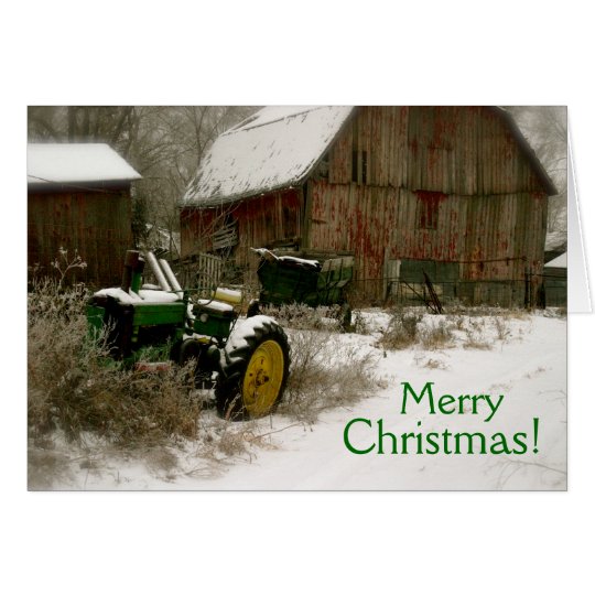 Tarjeta de Navidad del tractor: Tractor y carro
