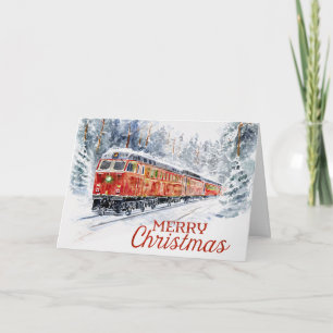 Tarjeta de Navidad del tren navideño a través de b