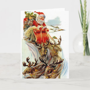 Tarjeta de Navidad del trineo de Santa y del reno
