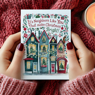 Tarjeta de Navidad del Vecindario con Acuarela