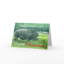 Tarjeta de Navidad del vegano del rinoceronte