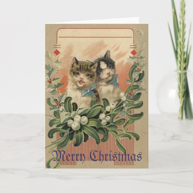 Tarjeta de Navidad del Victorian del gatito (Anverso)