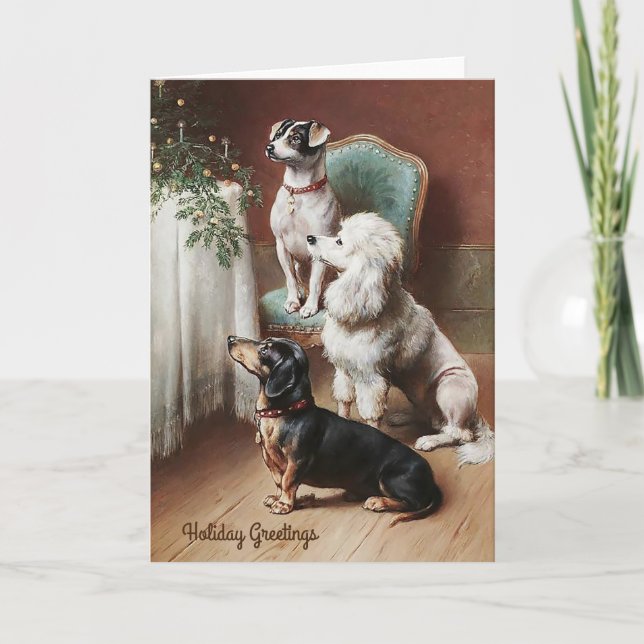 Tarjeta de Navidad del vintage, perros en el (Anverso)