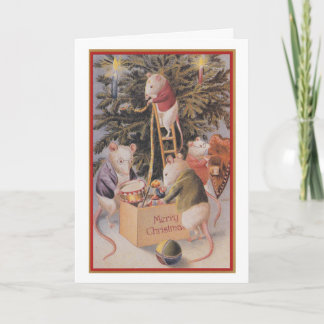 Tarjeta de Navidad del vintage - ratones que