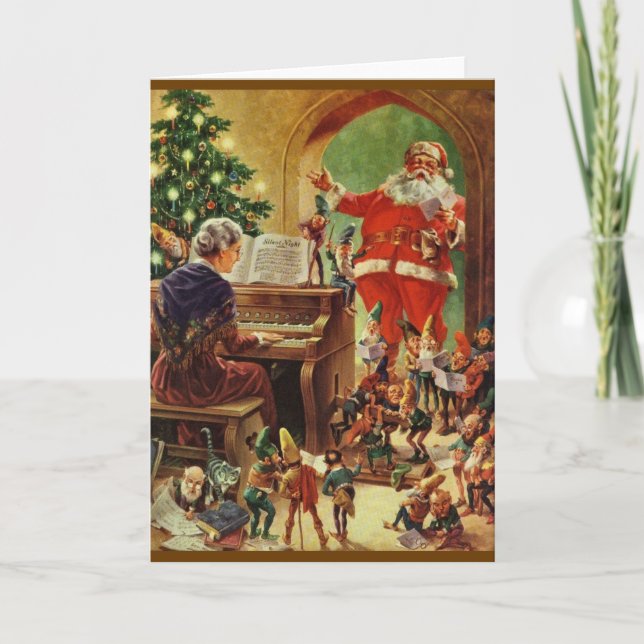 Tarjeta de Navidad del vintage Santa, de los (Anverso)