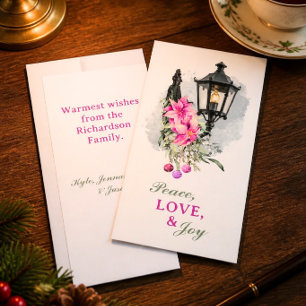 Tarjeta de Navidad delgada con farol de poinsettia