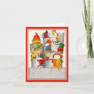 TARJETA DE NAVIDAD DIEZ SEÑORES SALTANDO / Roja