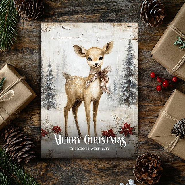 Tarjeta de Navidad digital con ciervo en acuarela  (Digital Watercolor Red White Christmas Deer Card)