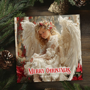 Tarjeta de Navidad digital de ángel rústico y herm