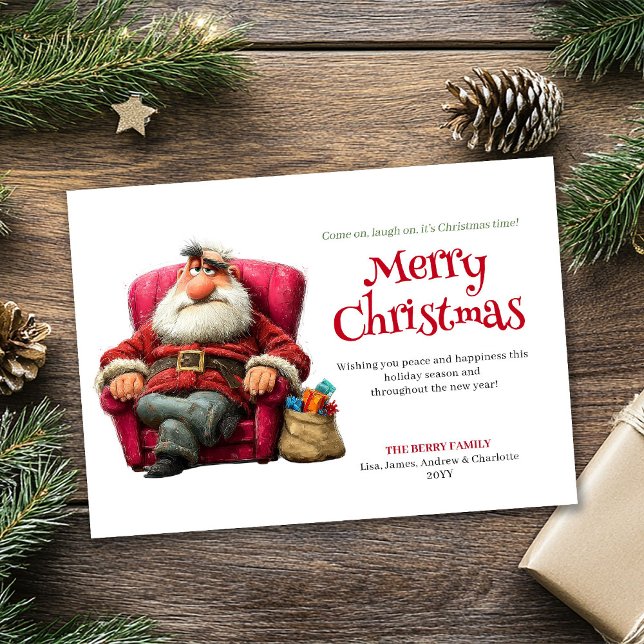 Tarjeta de Navidad digital editable de Santa sarcá (Snarky Santa digital editable Christmas greeting card)