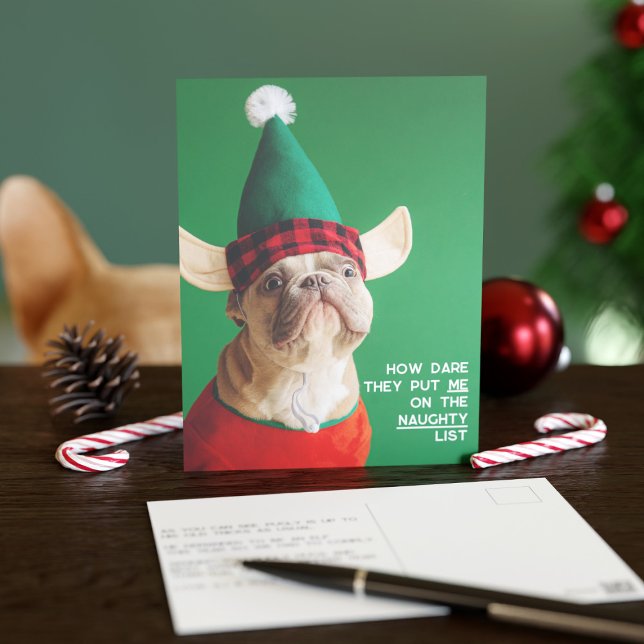 Tarjeta de Navidad divertida con foto de mascota (Your pup would never be on the naughty list I'm sure)