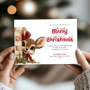 Tarjeta de Navidad divertida con reno asomando