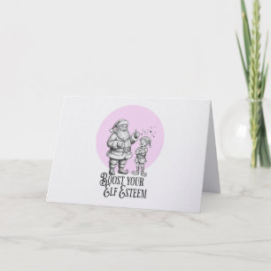 Tarjeta de Navidad divertida con un elfo pun sobre