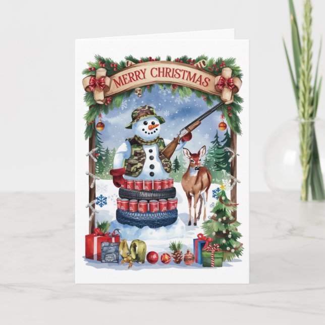 Tarjeta de Navidad divertida de cazador de muñecos (Anverso)