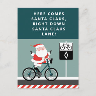 Tarjeta de Navidad divertida de ciclista en bicicl