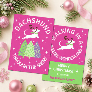 Tarjeta de Navidad divertida de Dachshund en la ni