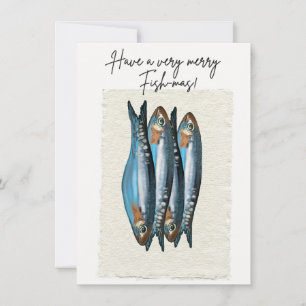 Tarjeta de Navidad divertida de Fish-Mas con sardi