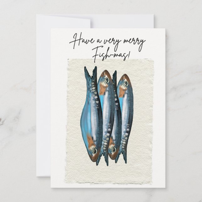 Tarjeta de Navidad divertida de Fish-Mas con sardi (Anverso)